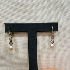 14K White Gold Pearl Drop Diamond Earrings